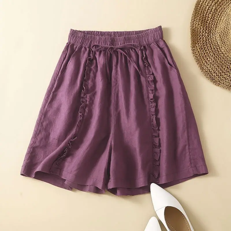 Pantaloncini da donna di grandi dimensioni a gamba larga in puro cotone casual estivo 2023