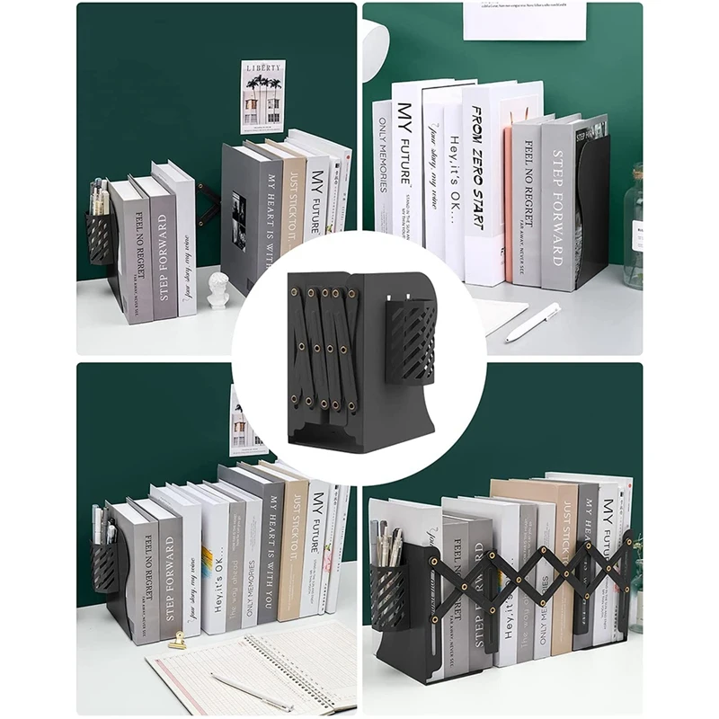 Adjustable Bookends For Heavy Book Expandable Book Organizer With Pen Holder For Office School Libraries