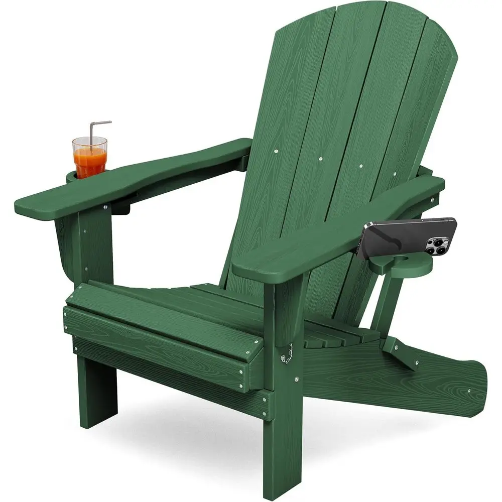 Weather-Resistant HDPE Dual Cup Holder Adirondack Chair for Outdoor, Patio, and Poolside Use
