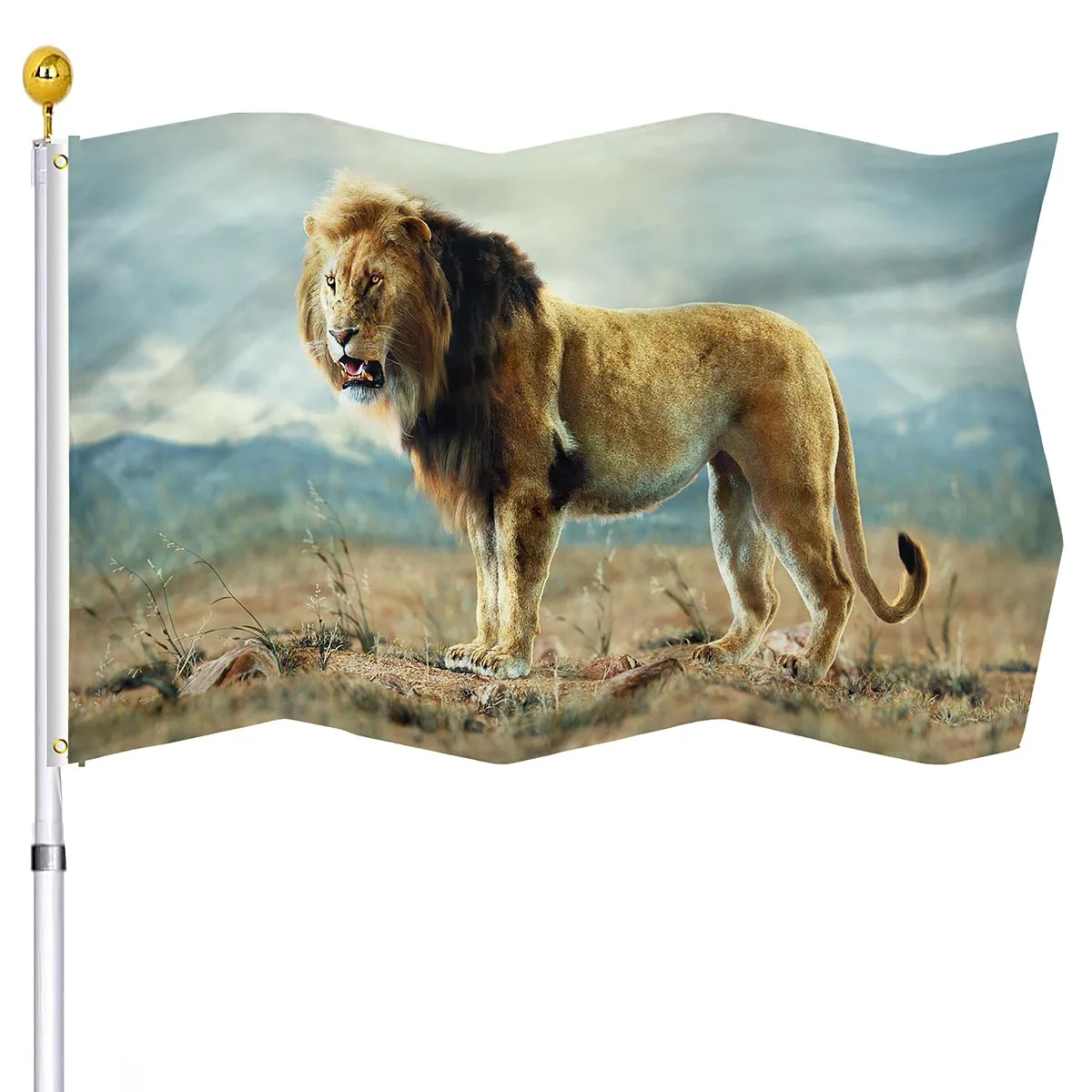 Lion Flag Cool Mane Predator Africa Wildlife Furry King Face Nature Uv Fade Resistant Flags Banner Indoor Outdoor Decorations