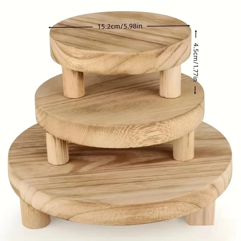 Solid Wood Round Flower Pot Stand, Customizable Wooden Tray for Succulent Aromatherapy Toiletries, Creative Home Decor