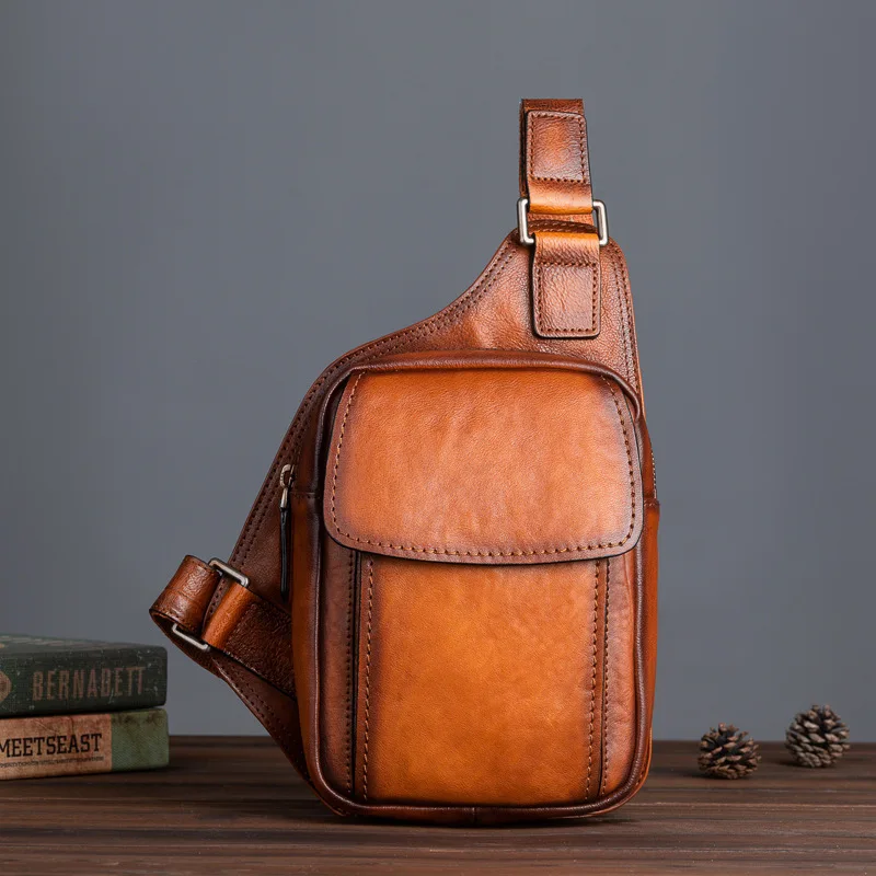 Imagem -02 - Bolsas Crossbody de Couro Genuíno para Homens Bolsa Mensageiro de Ombro Vintage Bolsa de Peito Artesanal Masculina