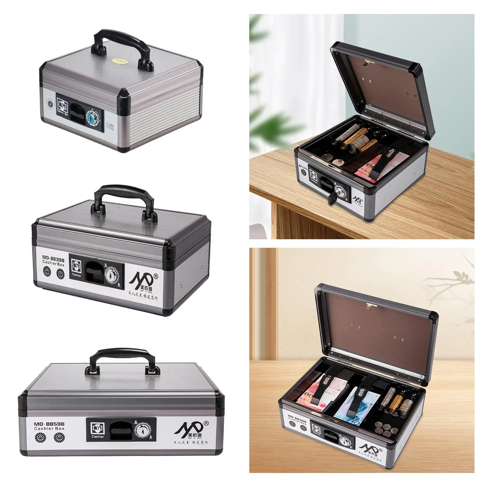 Metal Money Saving Organizer Box Checks Receipts Storage Cash Box with Money Tray and Lock for Garage Sale Fairs Supermaket