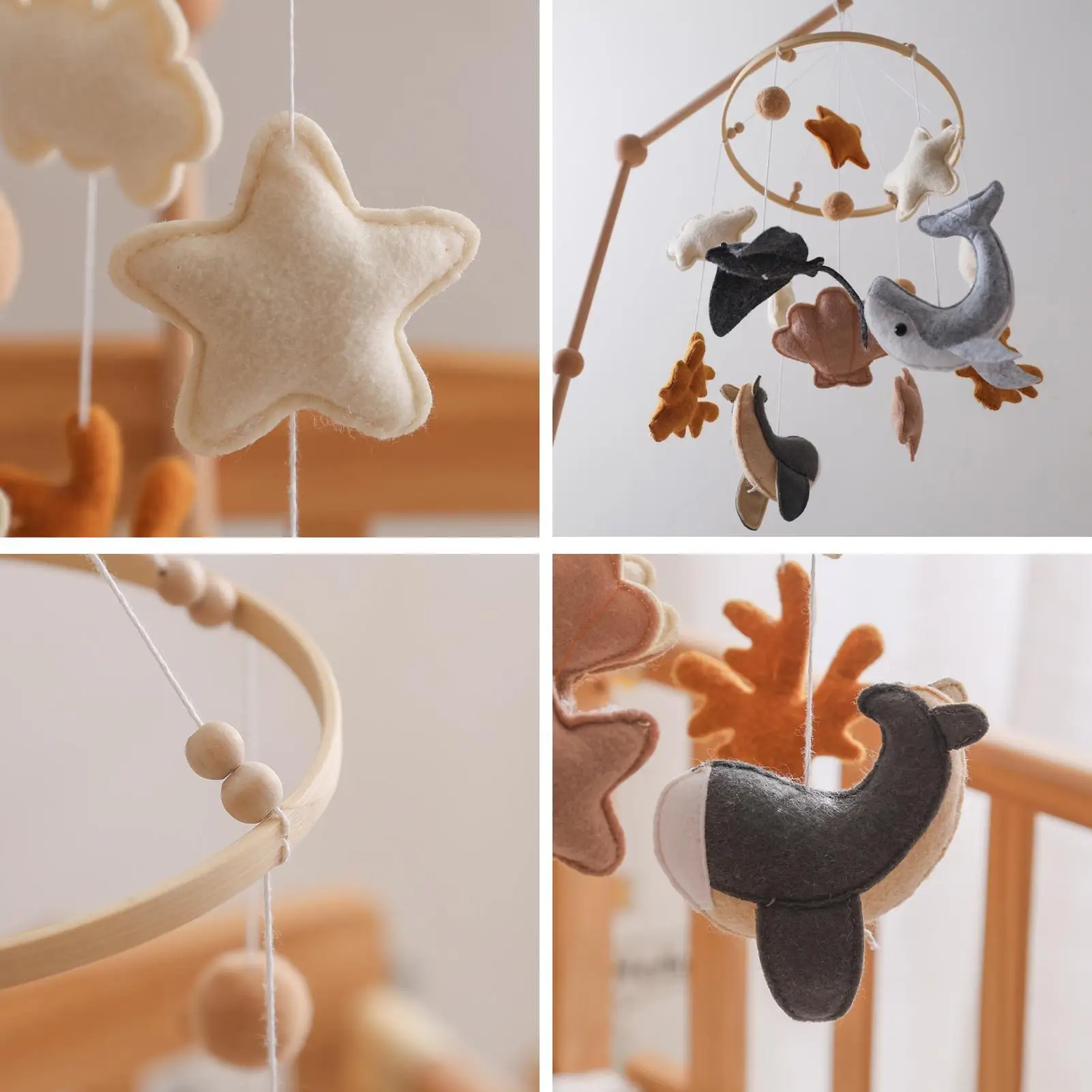 Móvil de bebé para cuna, juguetes móviles de dibujos animados de fieltro para bebé, decoración de animales marinos colgable para Moisés, cama de guardería, campana para niños y niñas