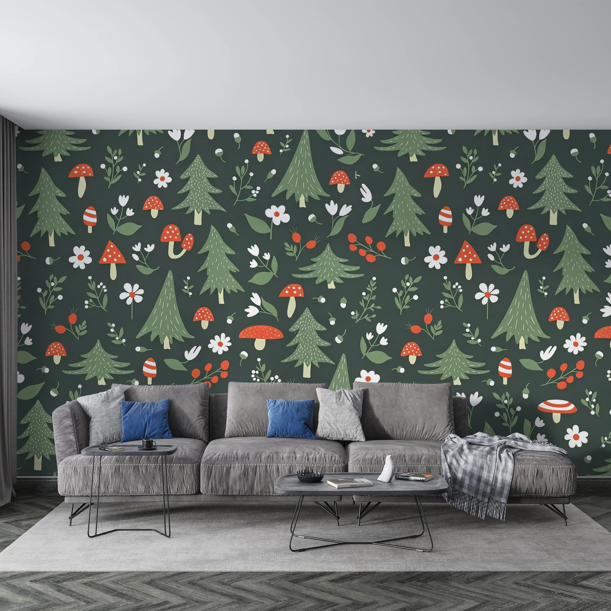 Custom Mural Wallpaper Woodland Mushroom Tree Peel And Stick Wall Mural Forest Floral Pattern For Kids Bedroom Nursery Home Deco