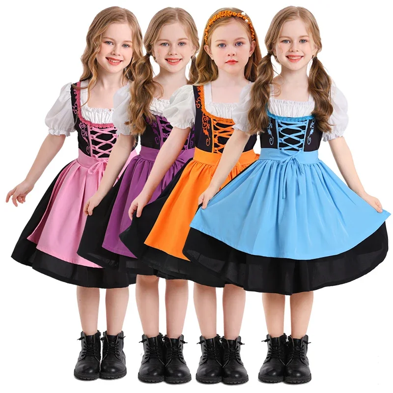 

children Bavarian Oktoberfest Party Dress Children's Girl Beer Festival Plaid Dirndl Dress Maid Cosplay Apron Outfit