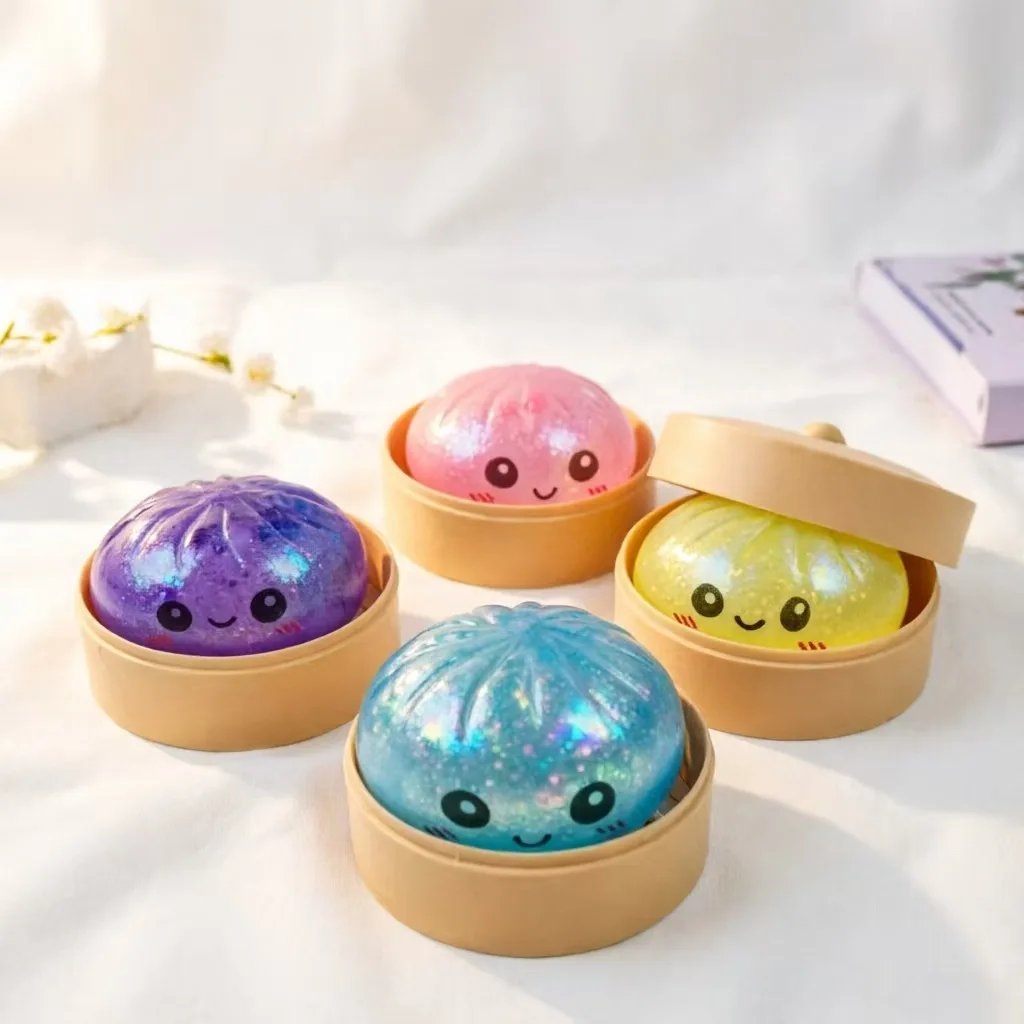 Hot Mini Glitter Dumpling Pressure Ball Sensory Squeeze Toy Realistic Steamer Bun Stress Reliever Soft Pinch Decompression Gifts image 3