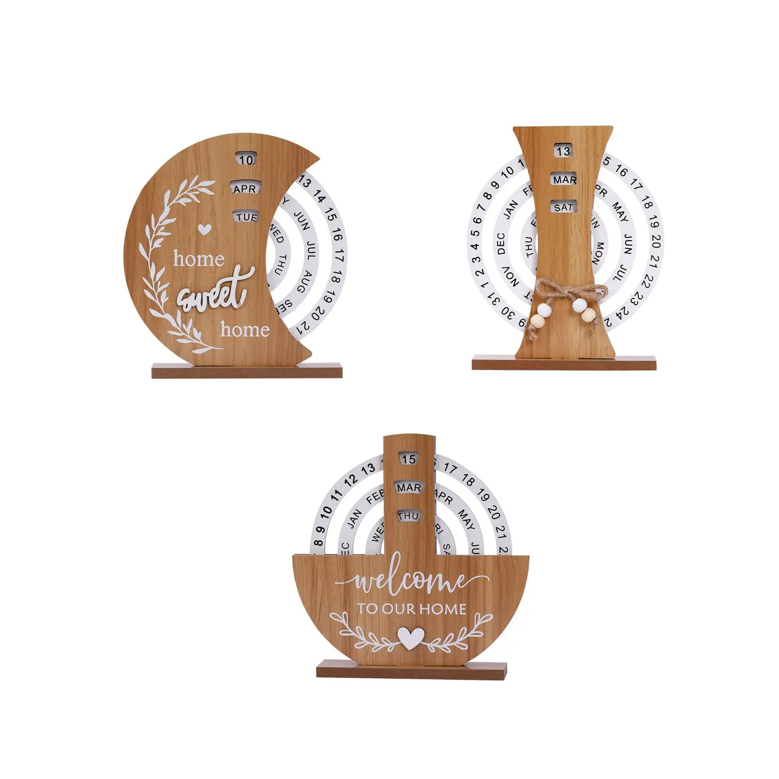 Wooden Perpetual Calendar Artwork Desk Accessories for Home Gift Living Room