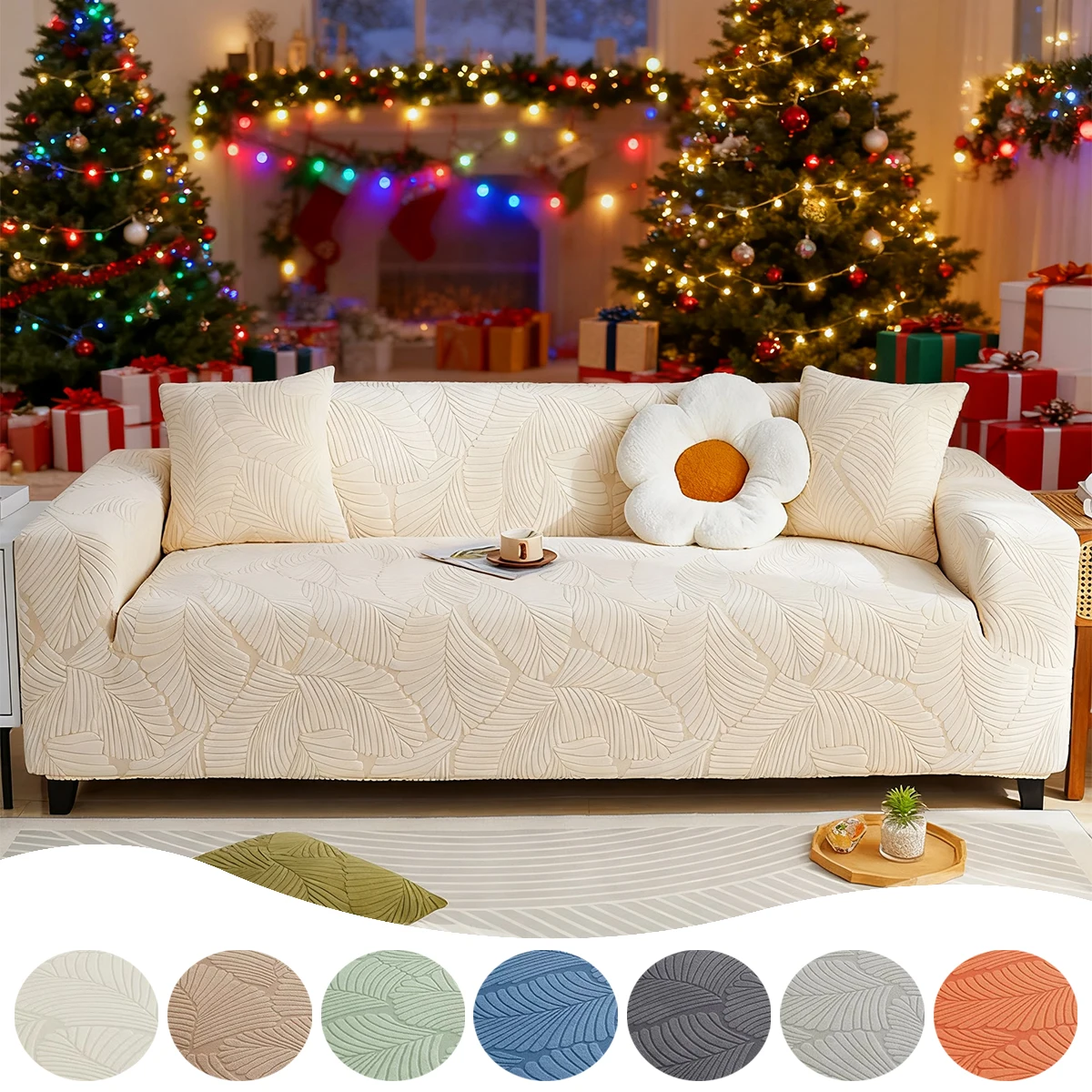 

1/2/3/4/5 Seater Jacquard Sofa Slipcover Leaves Elastic Sofa Cover Furniture Protector for Bedroom Office Living Room Home Decor