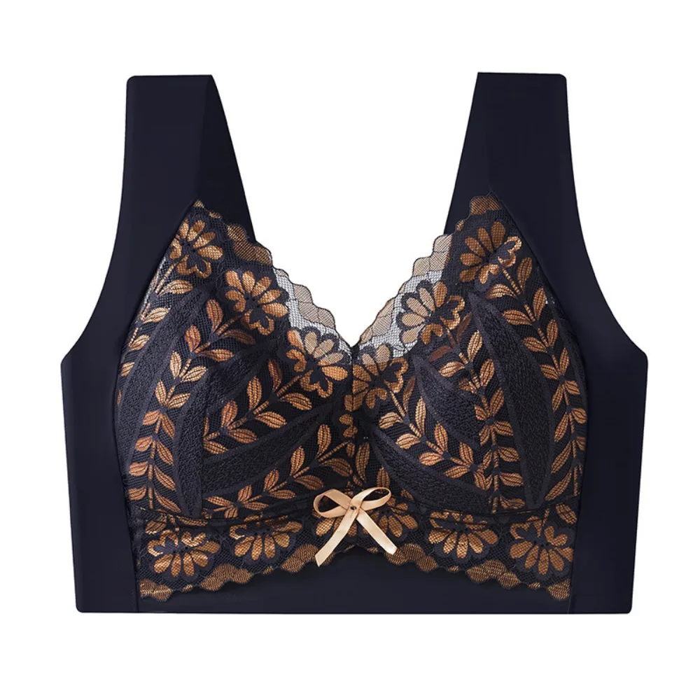 Leaf Flower Lace Deep V Bras Shockproof Big Cup Brassiere for Women Lingerie Gathered Breasts Seamless Push Up Bras Girls