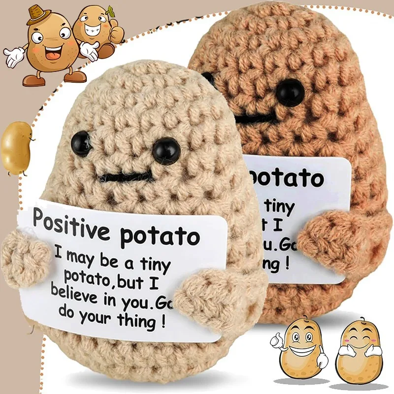 Mini Positive Energy Potato Toys Cute Emotional Support Potatoes Handmade Wool Crochet Knitting Doll with Card Home Decor Gifts