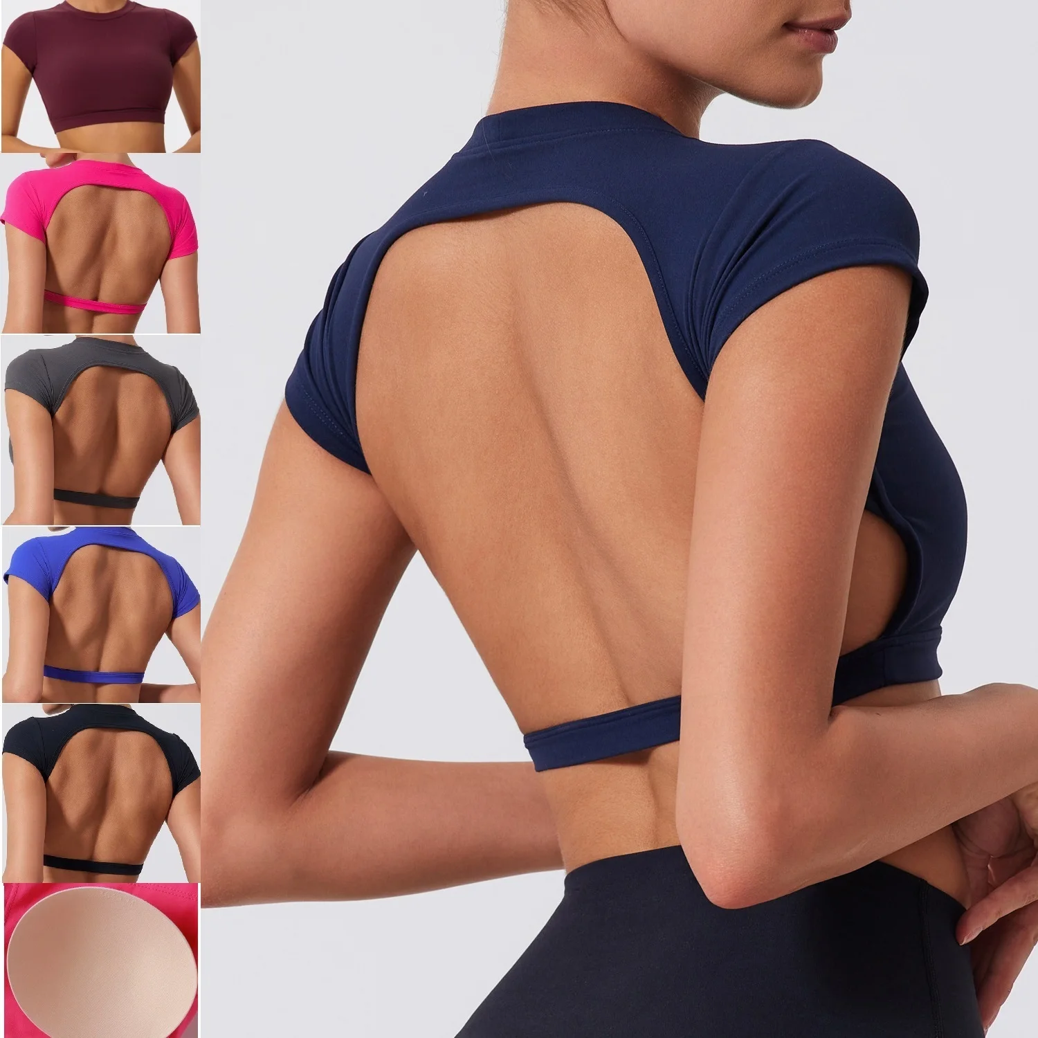 

Short Sleeve Sports T-Shirts Backless Yoga Workout Gym Fitness Tops Breathable Sportswear Running Sports Crop Clothing for Women