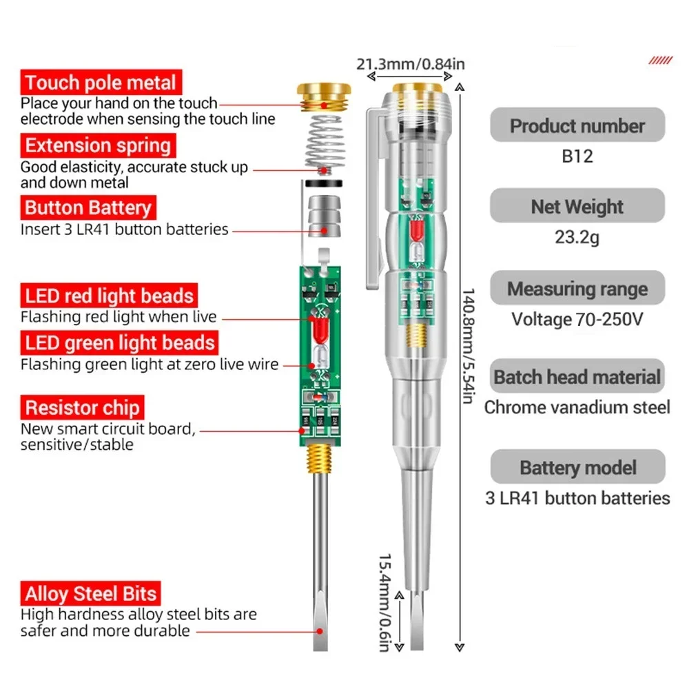 1PC เครื่องทดสอบแรงดันไฟฟ้าปากกา 70 V-250 V Induction Power Detector ไขควงตัวบ่งชี้วงจร