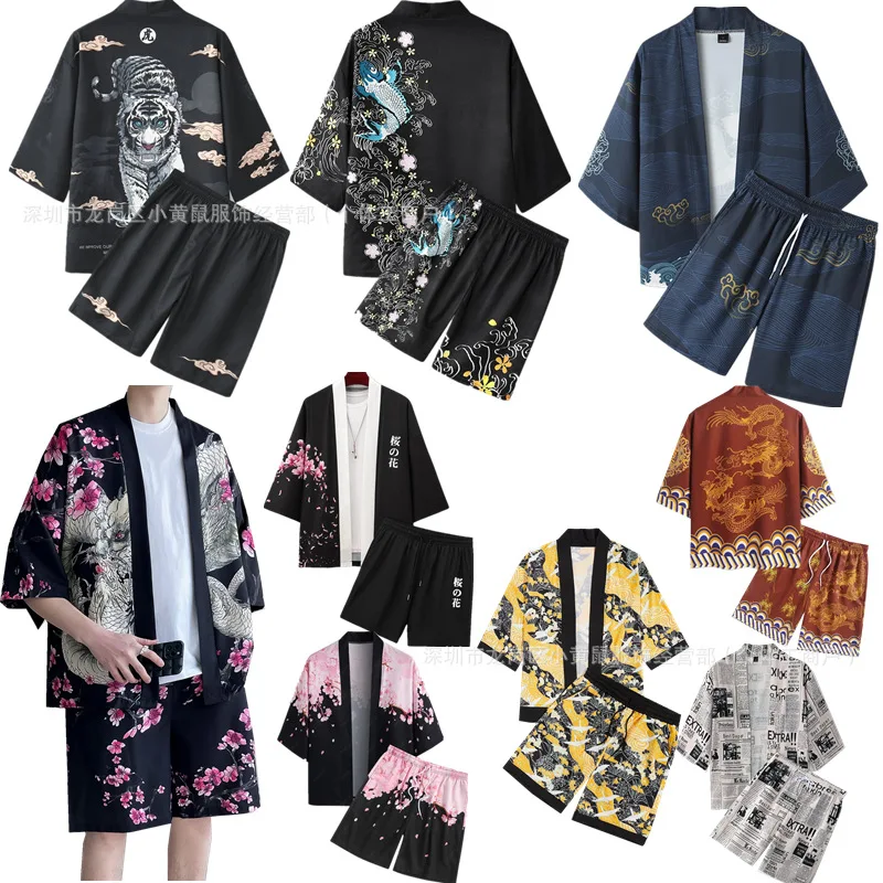 

New 2025 Harajuku Style Plus Size Unisex Japanese Kimono Coat Set - Anime Cloak Bathrobe Sleepwear