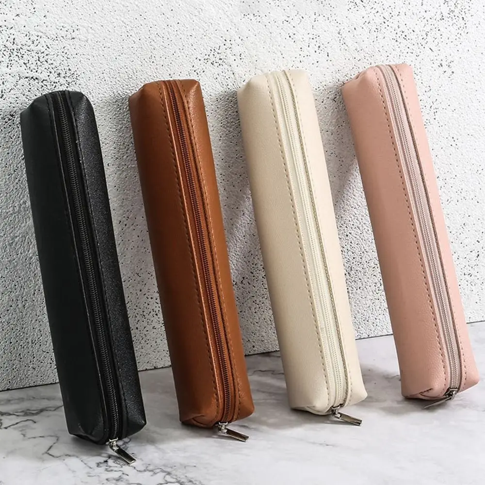 Fashion PU Leather Pen Bag Water Dirt-Proof Storage Bag Large Capacity Pencil Case Simple Stationery Box