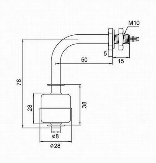 Right Angle Float Switch 316L Retaining Ring 10mm Float Travel 0-220V AC Input For Industrial Tanks For Water Systems