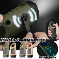 LED Solar Powered Flashlight USB Charging Hand Crank Emergency Power Bank Survival Gear Dynamo Flashlight for Outdoor Camping