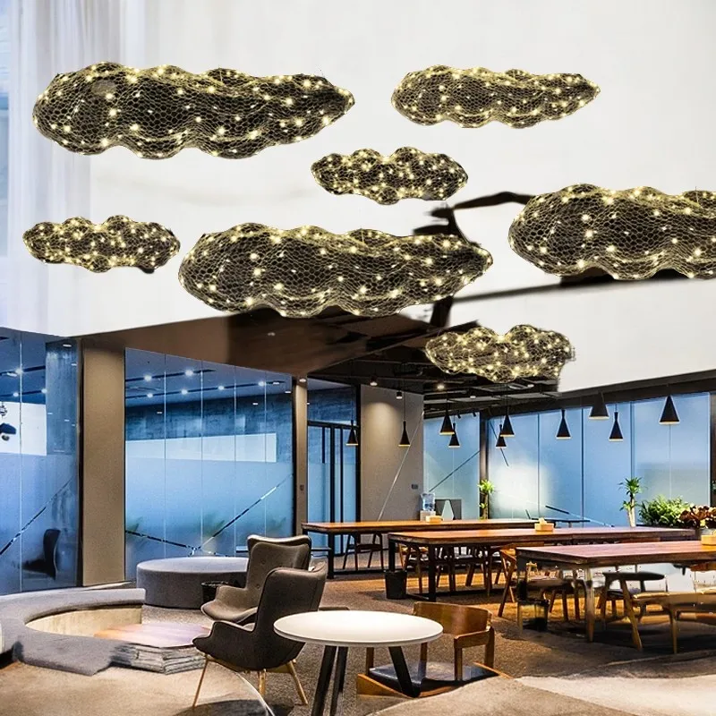 Art Decor Hollow Cloud Pendant Lights Starry Light Design for Living Room Restaurant Bar Indoor Gold Gypsophila Chandeliers Led