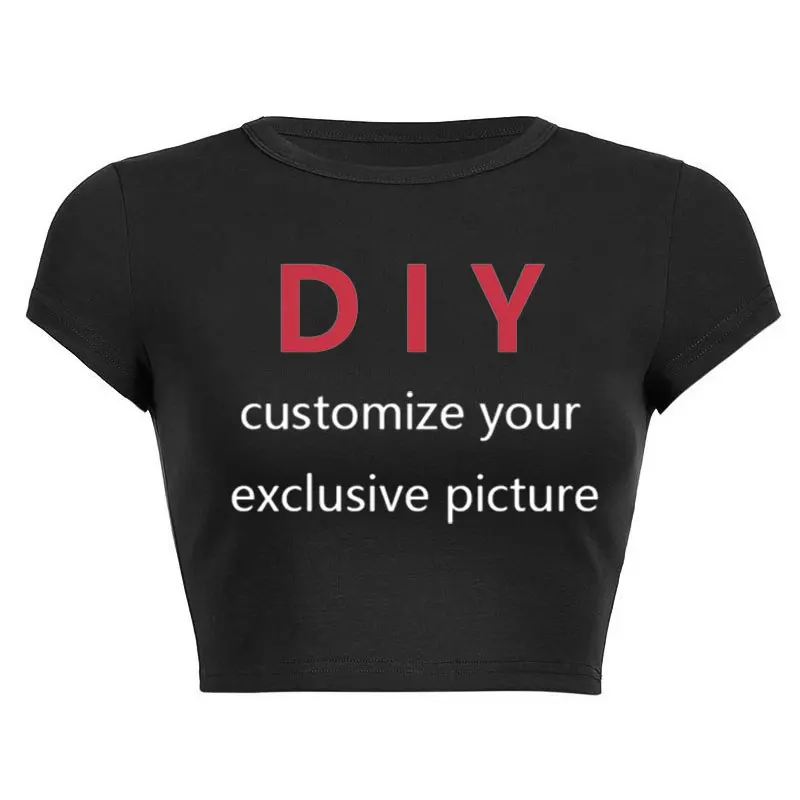 New Your Exclusive DIY Print Pattern Customize Summer Short Sleeve O Neck Cropped Navel Women Crop Tops Woman short 10 Colors