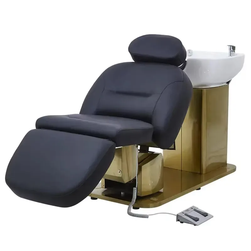 Sillones de Lavacabezas de Cerámica Blancos de Lujo con Base Dorada para Peluquería, Sillas de Lavado de Cabello en Venta