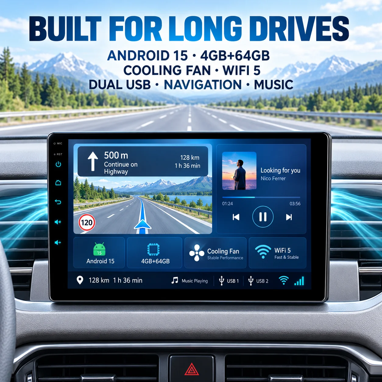 XFY Universal Android 15 Car Multimedia Player 7/9/10 Inch 4GB 64GB CarPlay Android Auto WiFi 5 BT 5.0 AHD1080P IPS FM RDS NEW