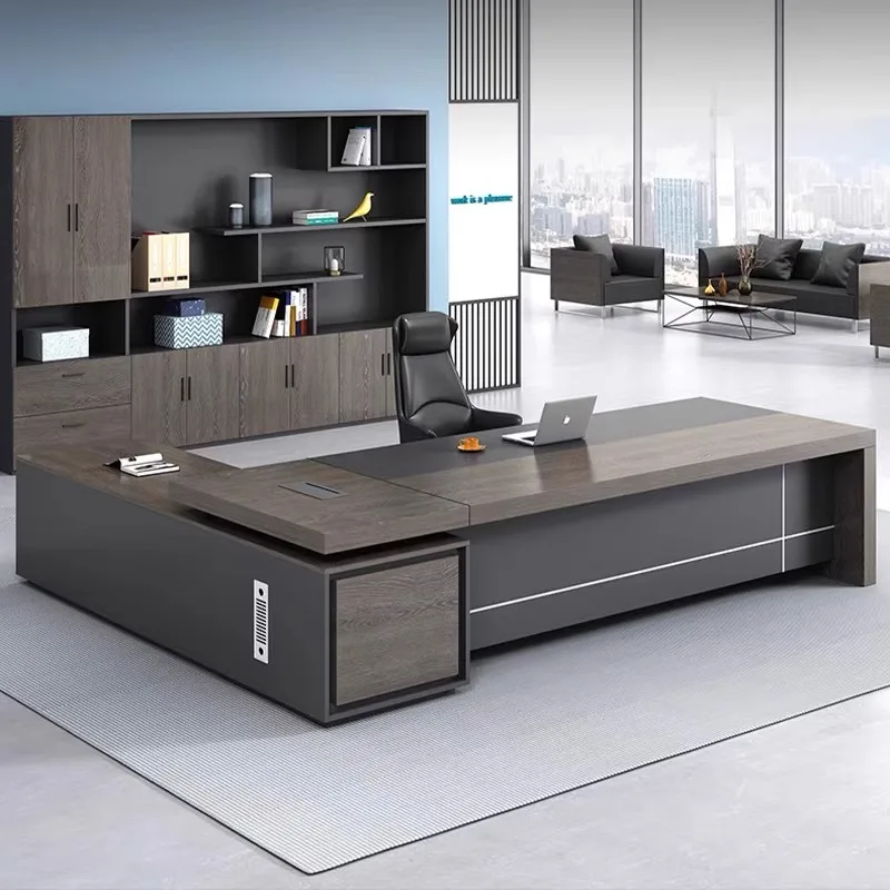#Brown Big Executive Office Desk Wooden Strong Luxury Modern Computer Desks Drawers Adjustable Mesa De Escritorio Mesa Office
