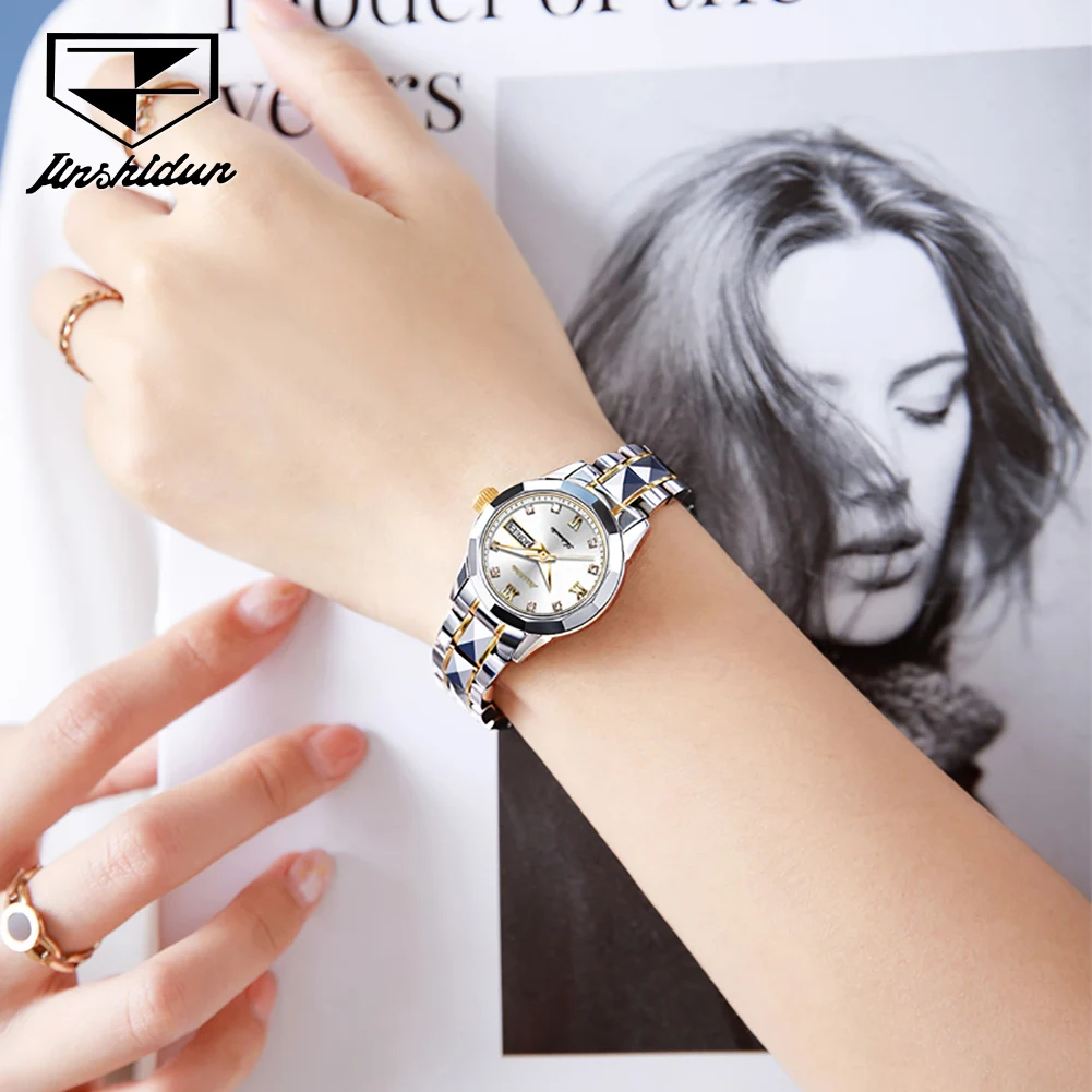 JSDUN 8813 Luxury Women Imported Mechanical Automatic Watch Brand Original Tungsten Steel Waterproof Calendar Women Watch Reloj