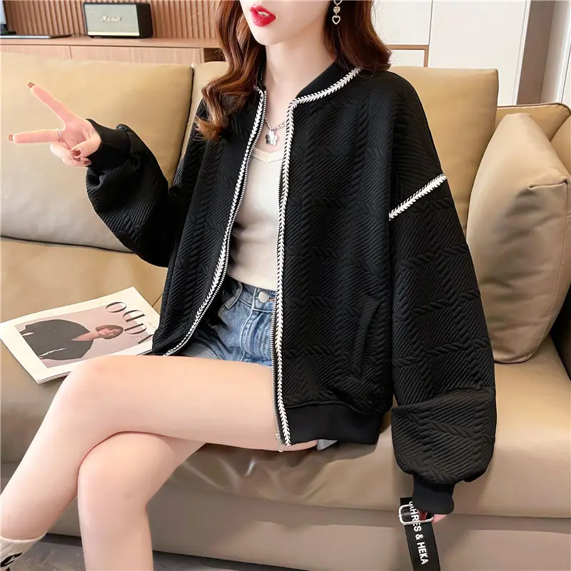 

Korean Version Simplicity Handsome Sense of Design Loose Thin Style Versatile Leisure Women's Baseball Jacket Spring Autumn 2024