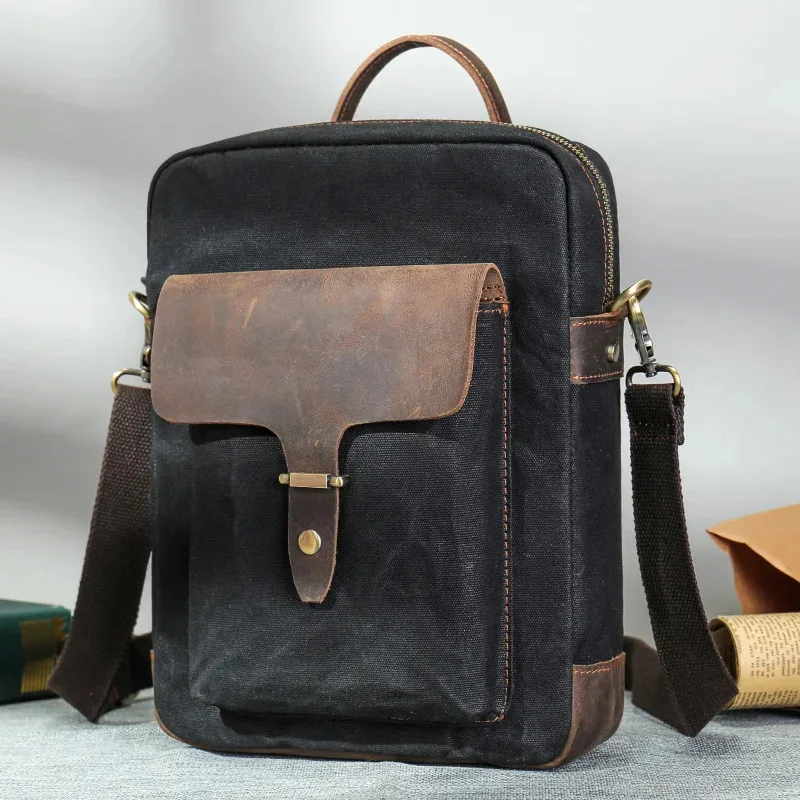 New Casual Men's Canvas With Leather Top-handle shoulder bag large capacity male crossbody bag for men Fashion
