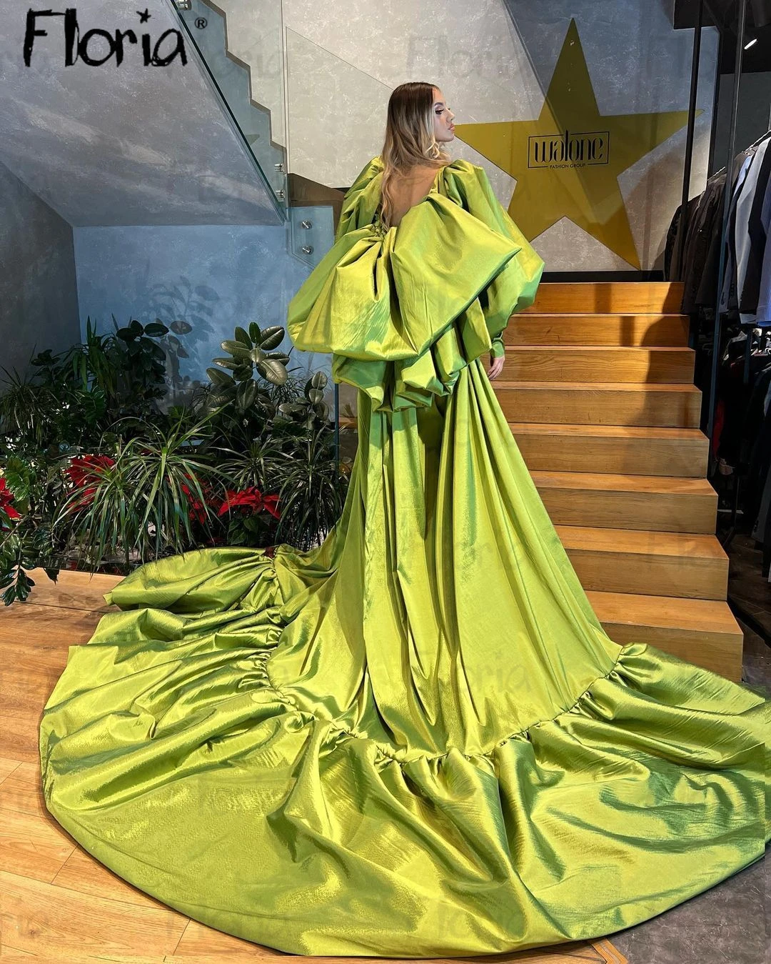 South African Lemon Green Formal Evening Dress Luxury 2024 New Celebrity Influencer Dress Bubble Sleeve Vestidos De Fiesta