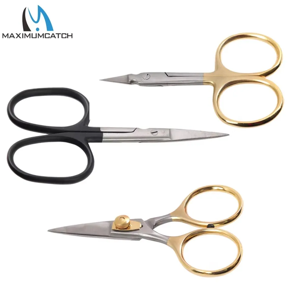 MAXCATCH Fly Tying Scissors Tungsten Stainless Steel Carbide Blade Adjustable Serrated Fine Tip Straight Fly Fishing Scissor