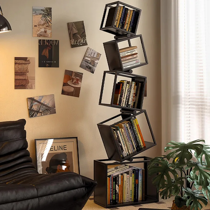 5 Layer Grid Bookshelf Modern Simple Foldable Storage Metal Living Study Room Decoration Corner Arrange Floor Standing Bookshelf
