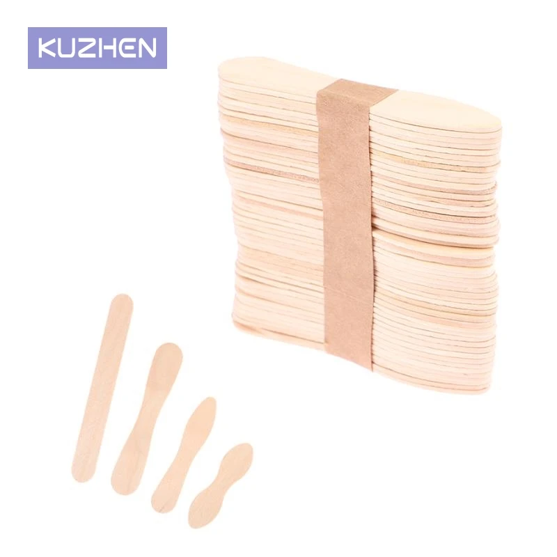 50pcs Wood Applicators Sticks for Wax Hair Removal - Natural Birch Wooden Spatulas for Hair Removal Eyebrow and Body