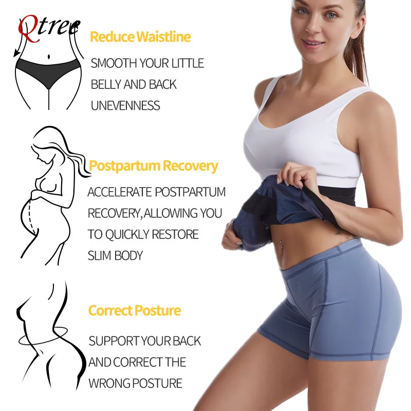 Qtree Waist Trainer Tummy Wrap Tummy Control Slimming Girdle Belt Belly Weight Loss Cincher Body Shaper Hooks Corset Fat Burner