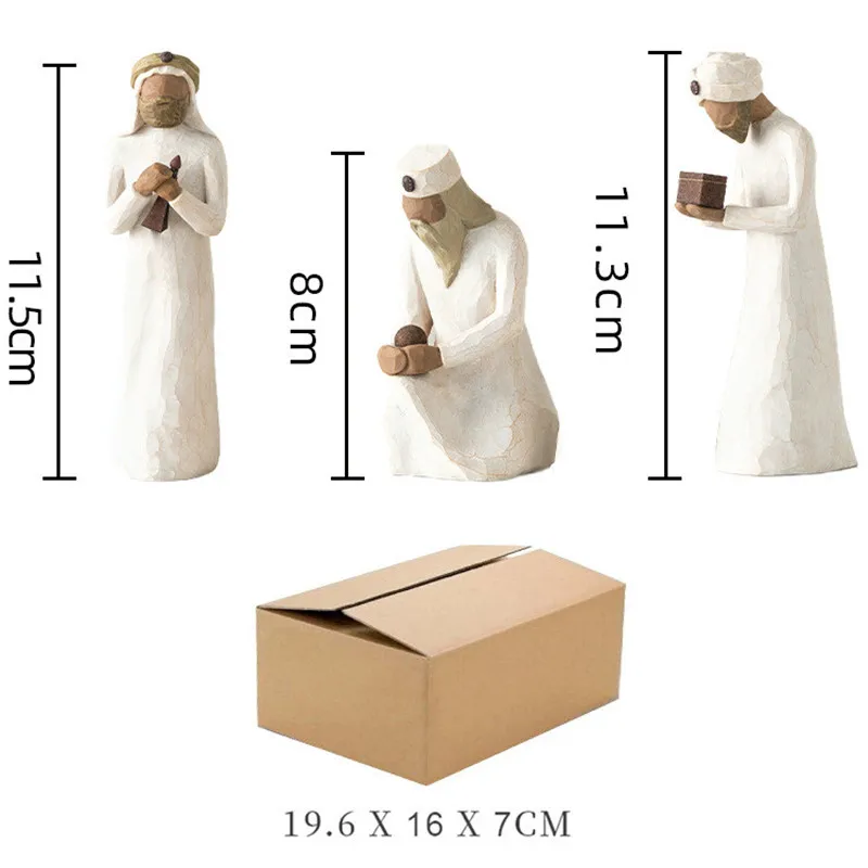 

3pcs/set Wise man Birth of Jesus Nativity Manger Set Christmas Holy Family Crafts Statue For Home Living Room Church Decoration