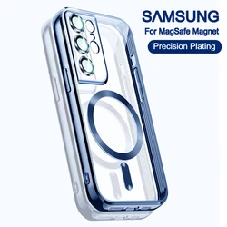 Magnetic Plating Cover For Apple Magsafe Case Samsung Galaxy S24 S23 Ultra S21 Fe S22 Plus Clear Silicone 5K 10H Camera Glass