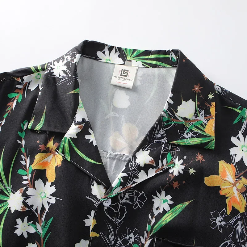 قميص رجالي مطبوع بياقة كوبية ، قميص شاطئ خفيف الوزن ، الصيف #3