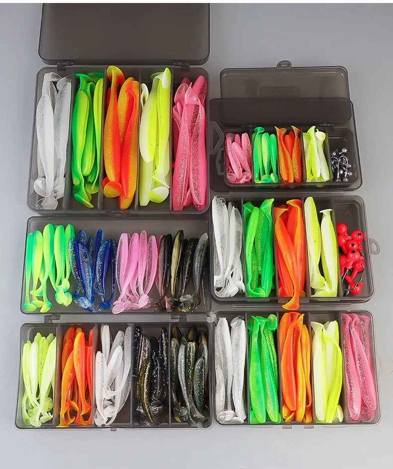 Köder SuittSoft Tail Bait Fake Bait5.5/7/9/12cmZwei-Farben-Angelköder Bleikopfhaken Soft Worm Set – Detail 14