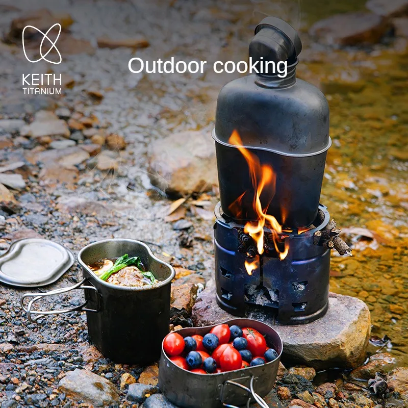 Keith Titanium Single Soldier Cup Pot Stove Set Can Boil Water Portable Outdoor Camping Kettle Lunch Box Ti3061