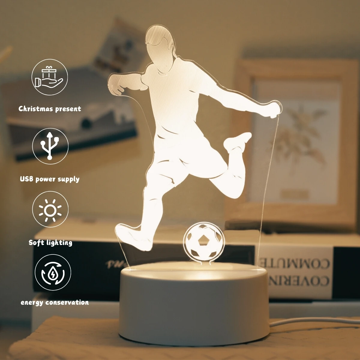 3D Creative Football Night Light, USB Sports Decoration Home Decoration Desktop Creative Desk Lamp