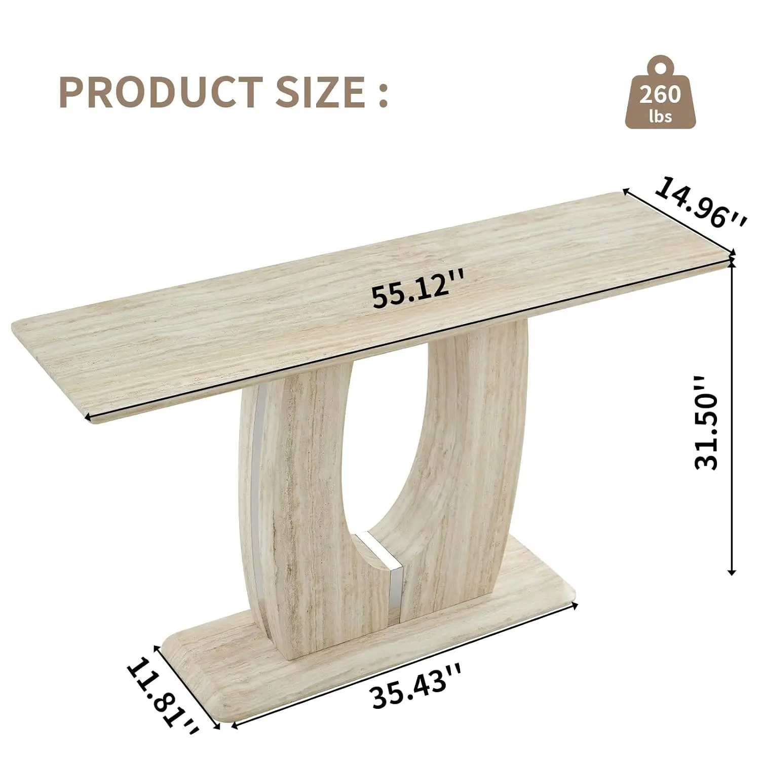 MDF Console Table Narrow Entryway Faux Marble Pattern Behind Sofa U-Shaped Base Living Room Hallway Foyer 55