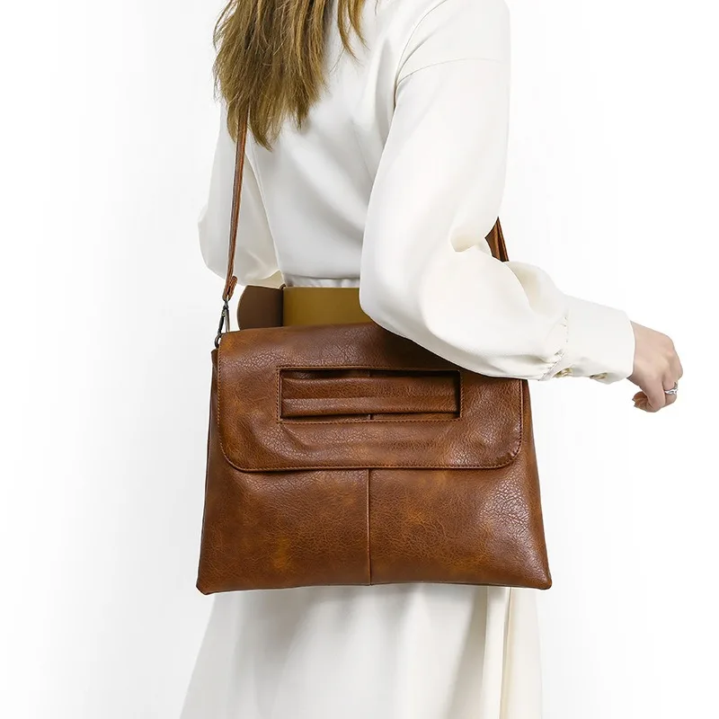 

2025 New Pu Shoulder Bag with Hand Strap, Large Capacity Document Bag, Storage Bag for Office Use