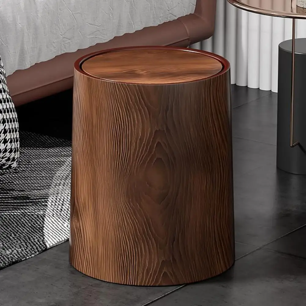 Wood Grain Bathroom Garbage Can With Swing Top Lid Large Capacity Rotating Design Detachable Waste Bin Dustbin