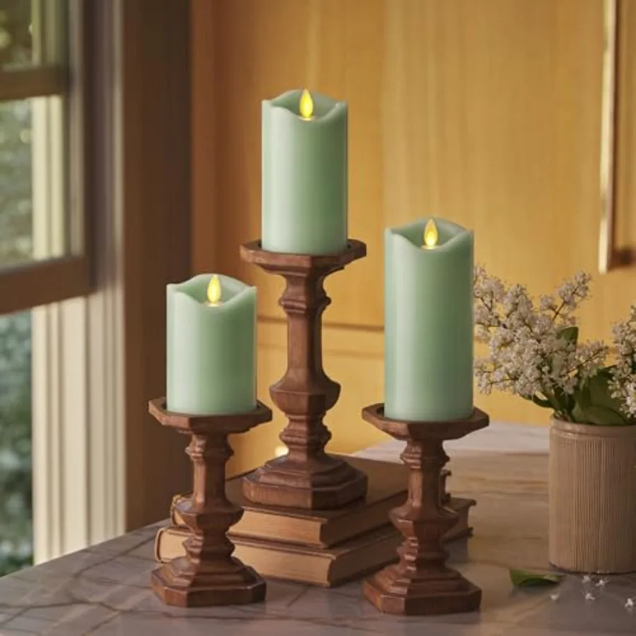 

by Luminara Set of 3 3" x 4.5", 5.5", 6.5" Flameless LED Flickering Battery Candle Moving Flame Pillar, Melted Edge, Real Wax S