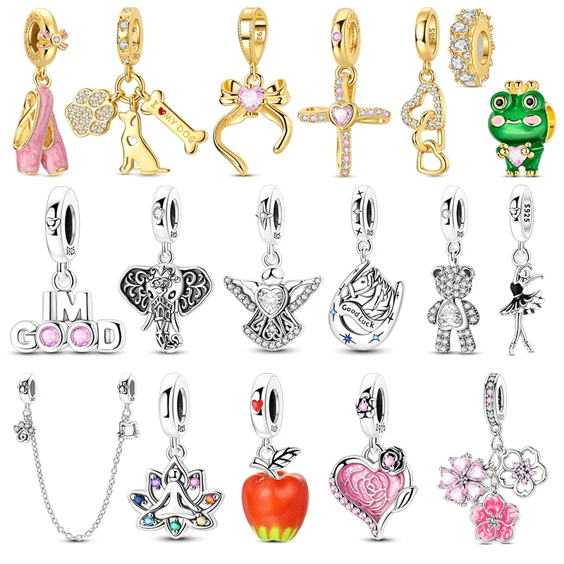 

925 Sterling Silver Glazed Apple Charms Bead Zirconium Panda Frog Turtle Love Heart Pendants Fit Original Bracelet DIY Jewelry