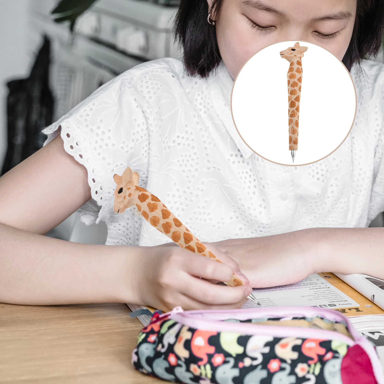 

Wooden Carved Animal Ballpoint Pen Cute Giraffe Gel Ink For School Office Birthday Stationery Writing Supplies