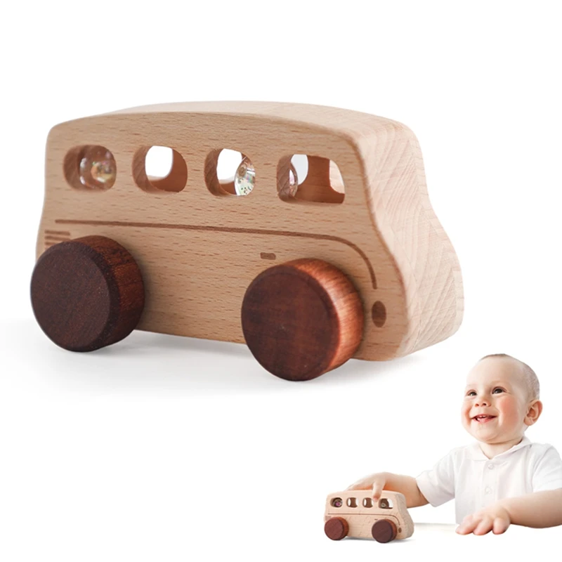 Baby Wooden Baby Toys NO Bpa Cartoon Car Bus Montessori Toys Hand-pushed Wooden Handmade Carts Baby Room Decoration Baby Gift