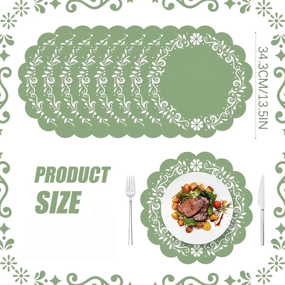 50/100/150pcs green lace paper disposable placemats are suitable for birthday, wedding and bridal shower party decoration