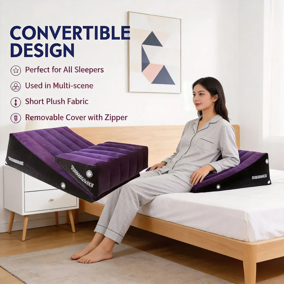 

Inflatable Cushion Set 2pcs Triangle Pillow PVC Flocking Ramp Combo Furniture Body Support Bed Air Mattress Home Travel Ramp Pad