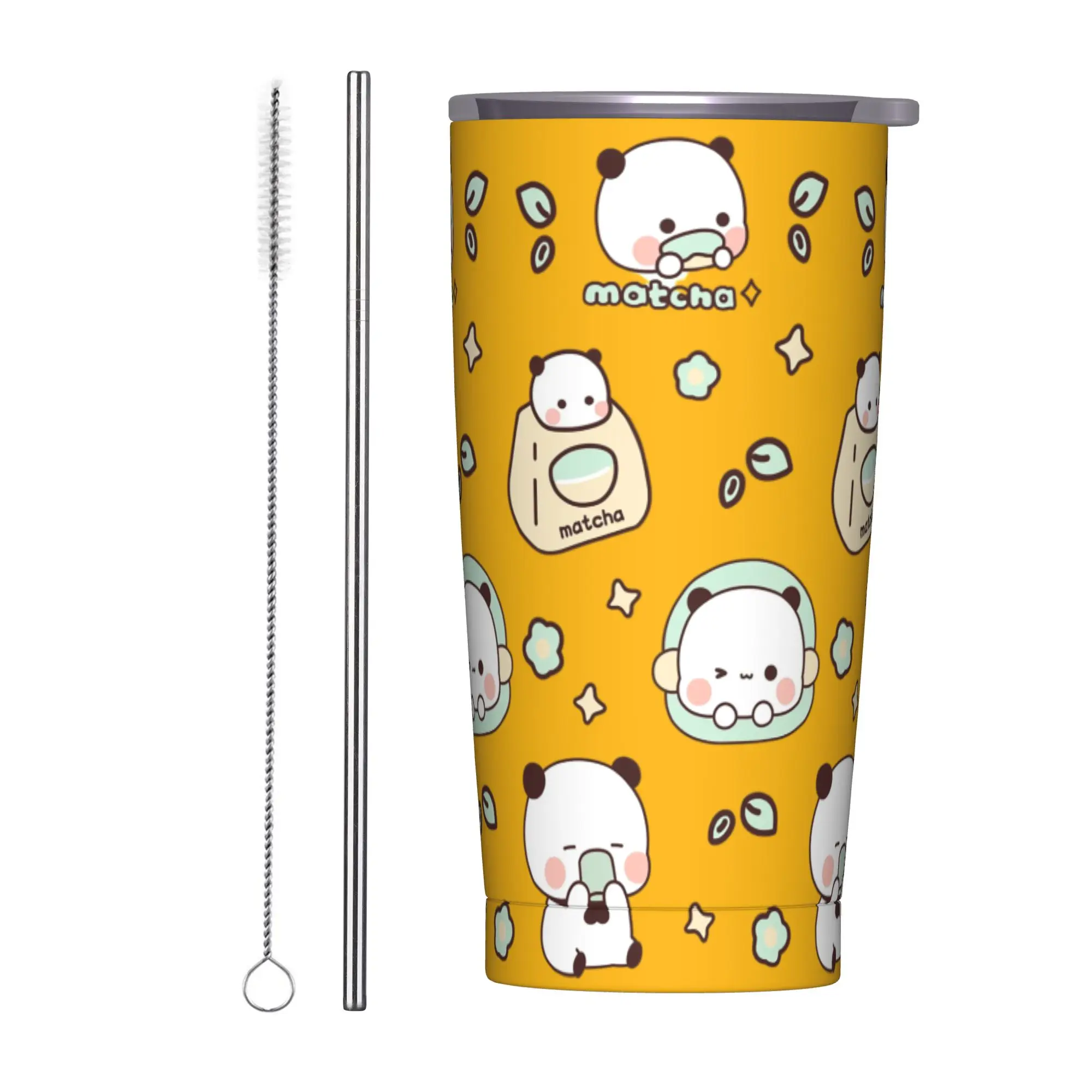 

Термокружка Matcha Panda Bubu и Dudu с двойными стенками, вакуумная изоляция, с крышкой и соломинкой, 20 унций, из нержавеющей стали, для кофе, бутылка-кружка